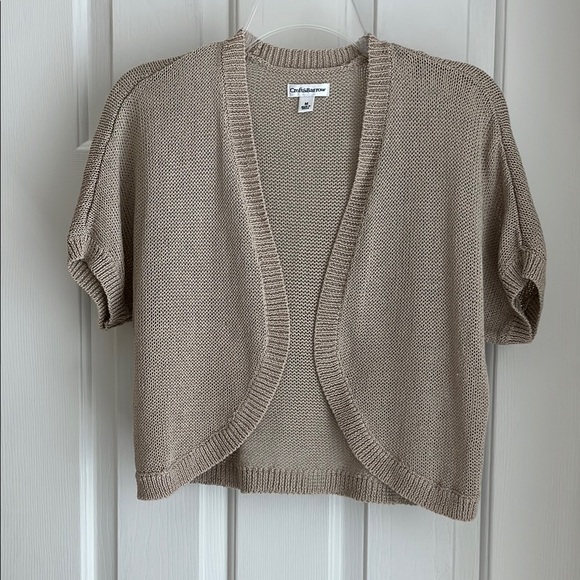 Croft & Barrow Tan Open Curved Front Loose Knit Sweater with Ribbed Trim M - Picture 3 of 10